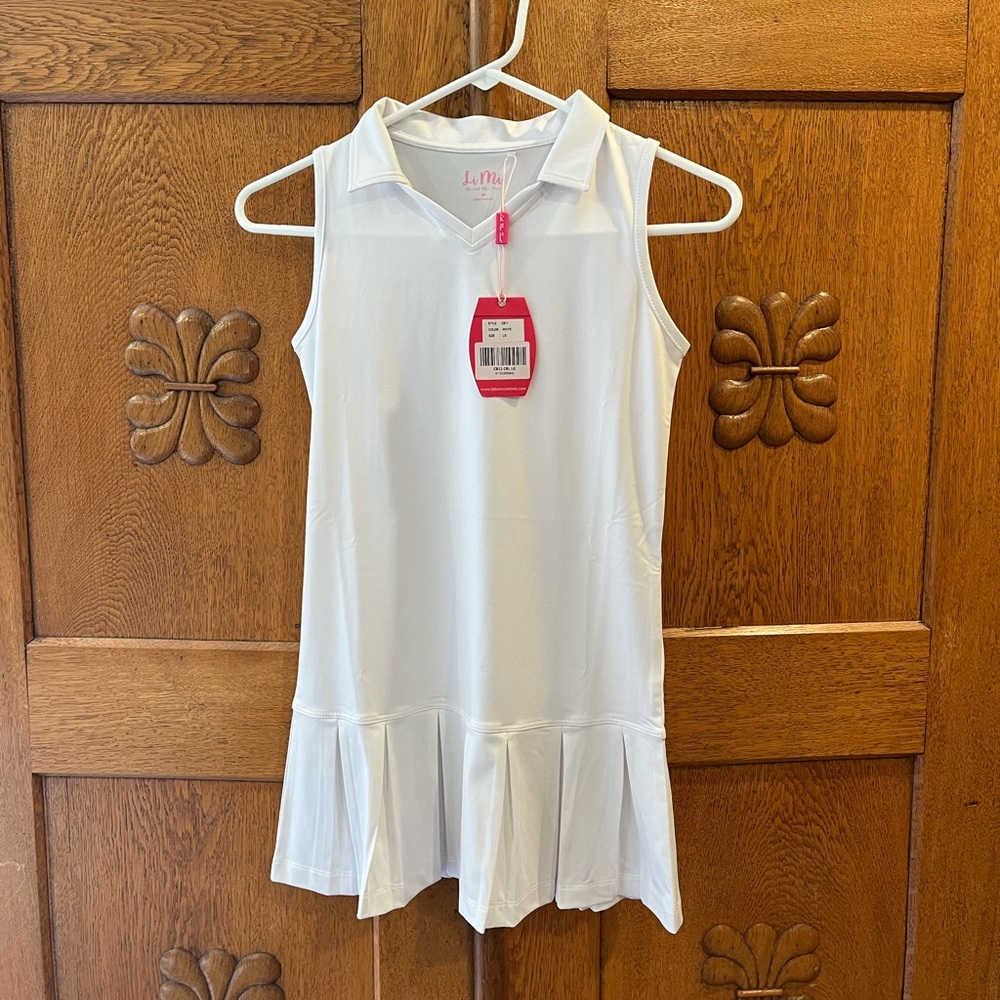 🆕NWT Li Mi Girl's Beverly Hills Swing Polo Pleat Dress — Large (10-12) — White